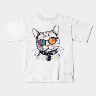 Mr cool cat in a colored glasses Kids T-Shirt